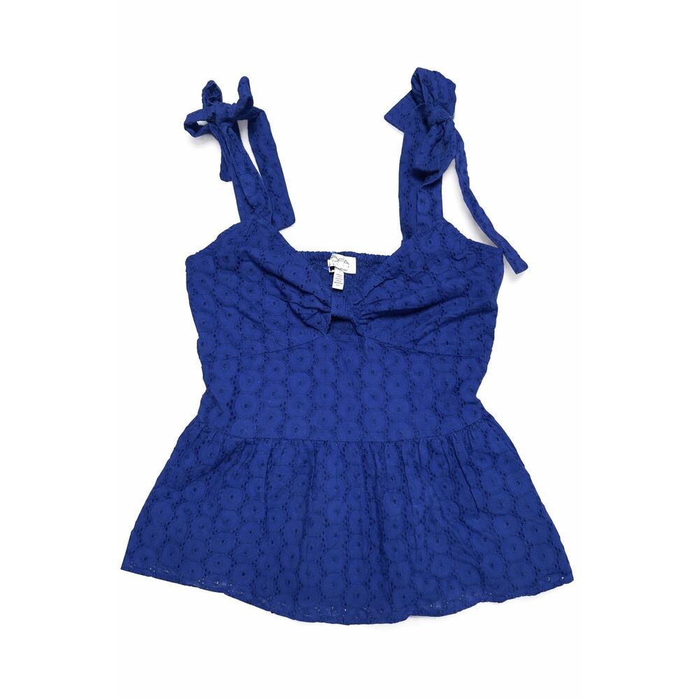 Blue Eyelet Tie Strap Peplum Top NWT